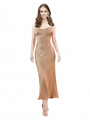Online Oro rosa Cubierta Midi Satén sedoso Corto Formales Vestidos de dama de honor / Vestidos de fiesta / Vestidos de cóctel