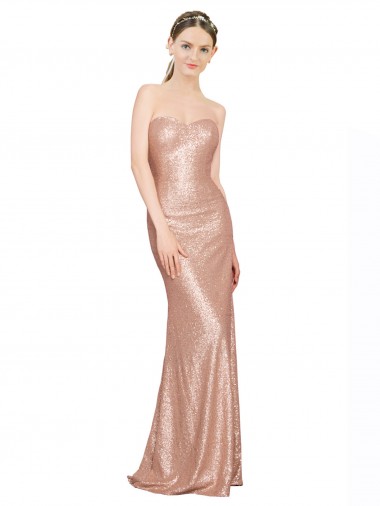 Online Oro rosa línea A Cuello de Corazón Lentejuela Largo Formales Vestidos de dama de honor / Vestidos de fiesta