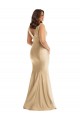 Online Oro suave Sirena Cuello en V Satén sedoso Largo Formales Vestidos de dama de honor / Vestidos de fiesta