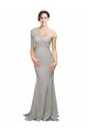 Online Ostra Plata Sirena Un Hombre Cuello de Corazón Barrer tren Crepé Elástico Tul Largo Formales Vestidos de dama de honor / Vestidos de fiesta