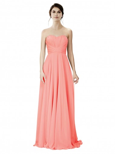 Online Peach línea A Sin tirantes Gasa Largo Vestidos de dama de honor