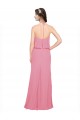 Online Piel rosa línea A Halter Cuello Alto Gasa Largo Vestidos de dama de honor