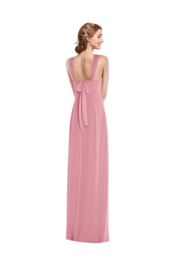Online Piel rosa línea A Halter Gasa Largo Vestidos de dama de honor