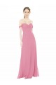 Online Piel rosa línea A Hombros Descubiertos Gasa Largo Vestidos de dama de honor