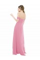 Online Piel rosa línea A Hombros Descubiertos Gasa Largo Vestidos de dama de honor