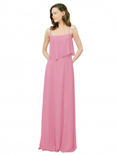 Online Piel rosa línea A Tirantes espagueti Gasa Largo Vestidos de dama de honor