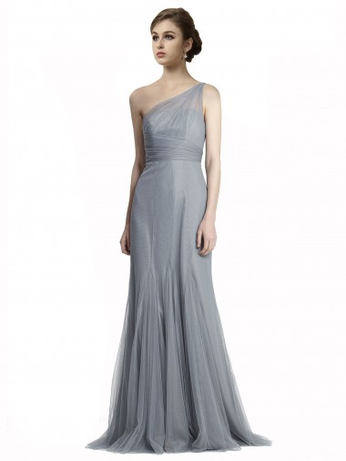 Online Pizarra gris Sirena Un Hombre Tul Largo Vestidos de dama de honor