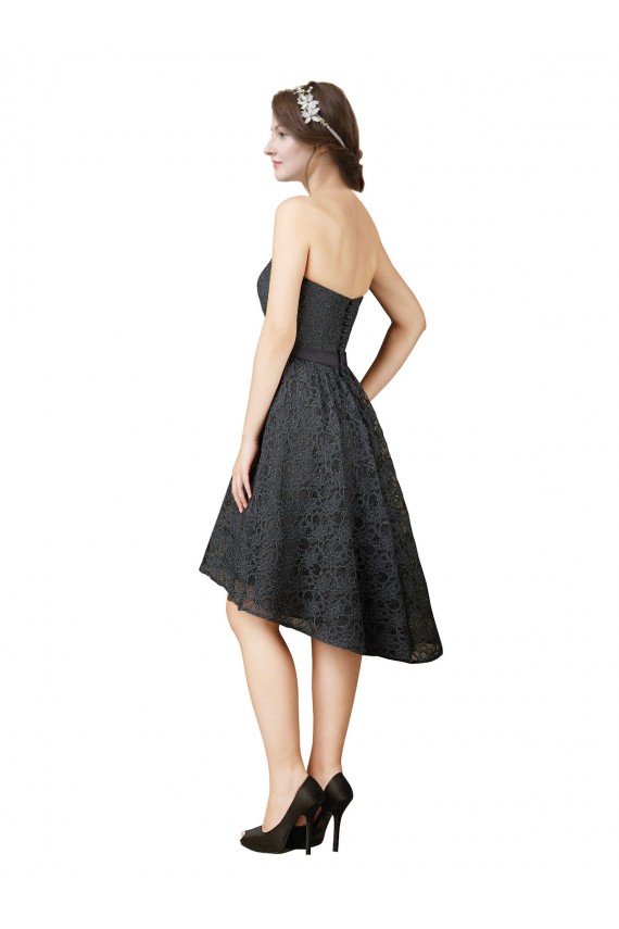 Online Pizarra gris línea A Cuello de Corazón Encaje Corto Asimétrico Vestidos de dama de honor / Vestidos de cóctel / Vestidos para homecoming