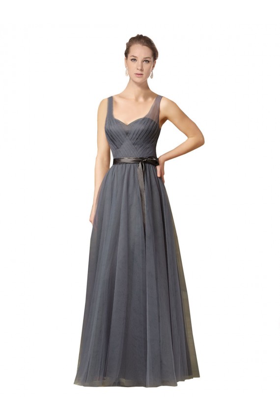 Online Pizarra gris línea A Cuello de Corazón Tul Largo Vestidos de dama de honor