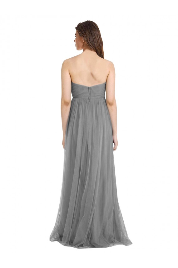 Online Pizarra gris línea A Cuello de Corazón Tul Largo Vestidos de dama de honor