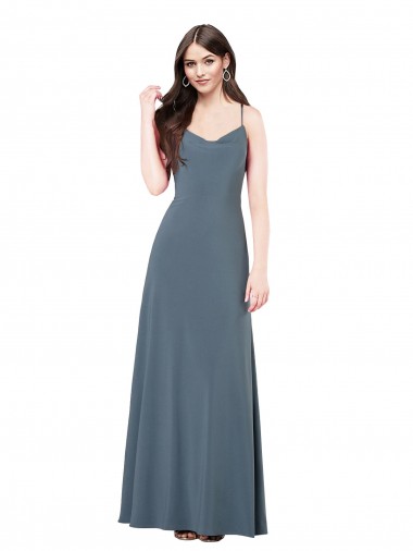 Online Pizarra gris línea A Cuello en V Spandex Largo Vestidos de dama de honor / Vestidos de fiesta