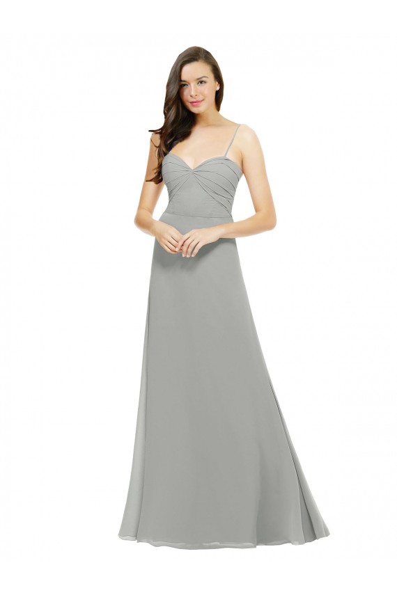 Online Plata línea A Tirantes espagueti Gasa Largo Vestidos de dama de honor