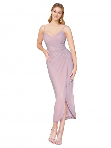 Online Primavera Sirena Tirantes espagueti Gasa Corto Asimétrico Vestidos de dama de honor / Vestidos de fiesta / Vestidos de cóctel / Vestidos para homecoming