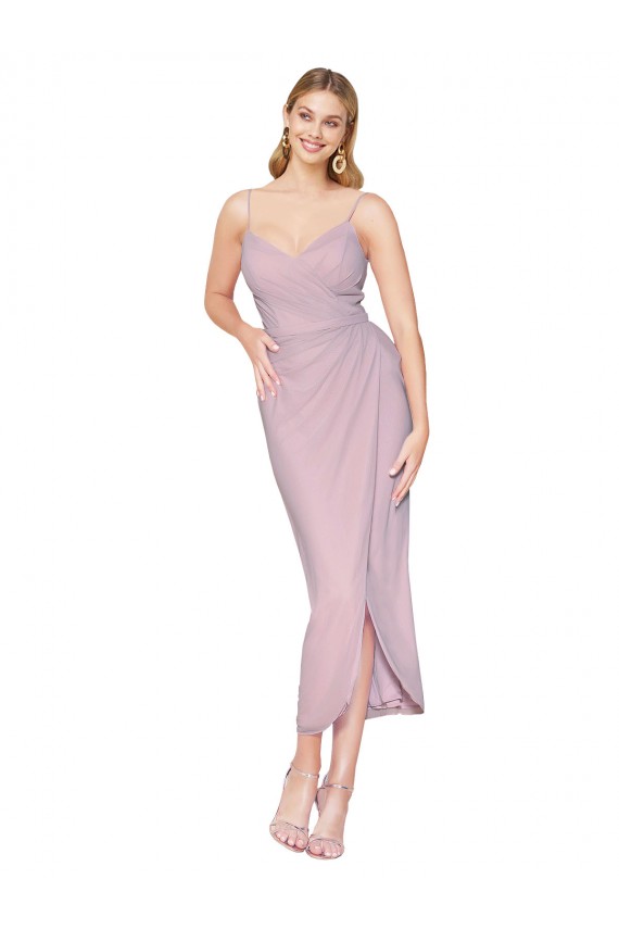 Online Primavera Sirena Tirantes espagueti Gasa Corto Asimétrico Vestidos de dama de honor / Vestidos de fiesta / Vestidos de cóctel / Vestidos para homecoming