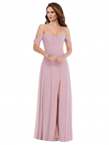 Online Primavera línea A Cuello de Corazón Gasa Largo Vestidos de dama de honor