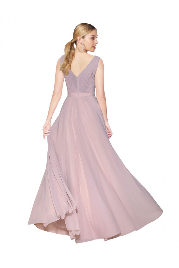 Online Primavera línea A Cuello en V Cuello Alto Gasa Largo Formales Vestidos de dama de honor / Vestidos de fiesta