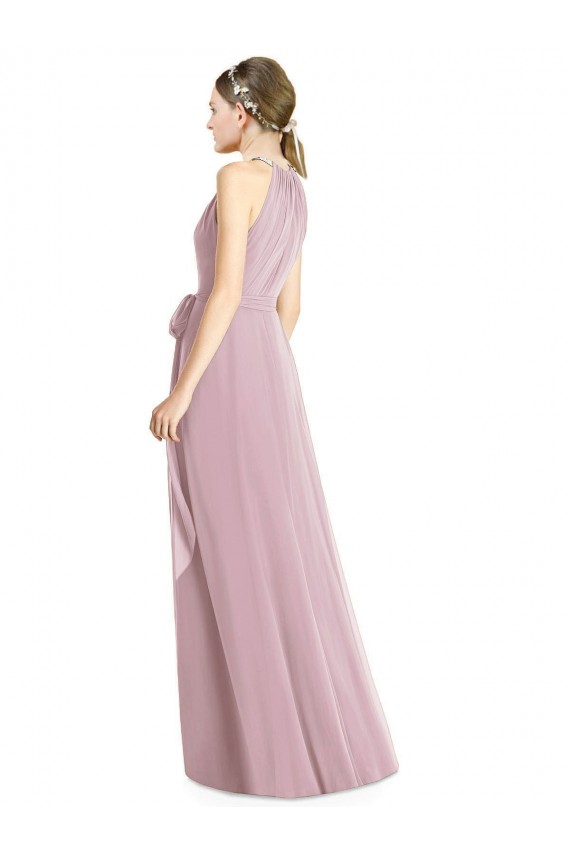 Online Primavera línea A Halter Gasa Largo Vestidos de dama de honor