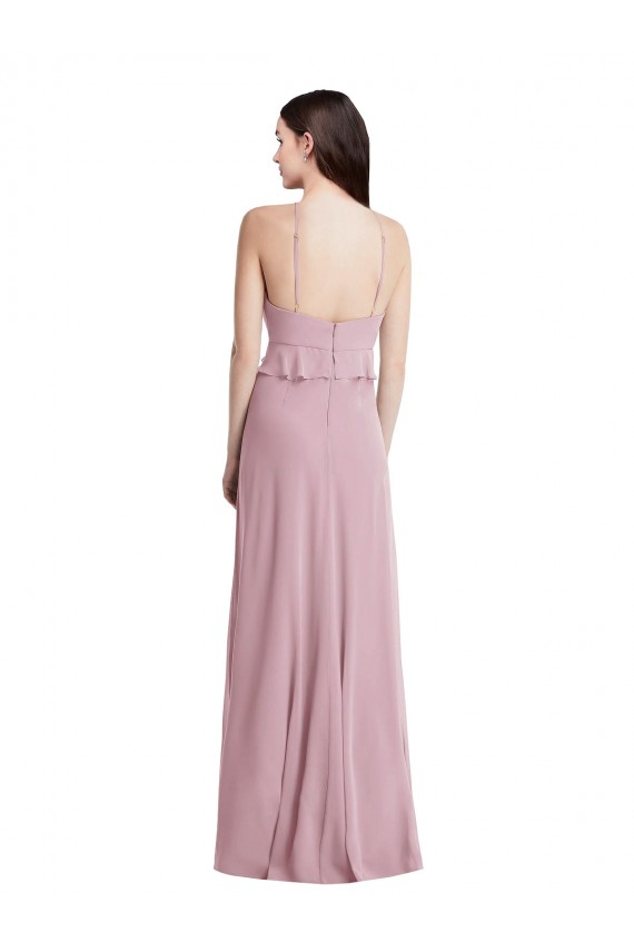 Online Primavera línea A Halter Gasa Largo Vestidos de dama de honor