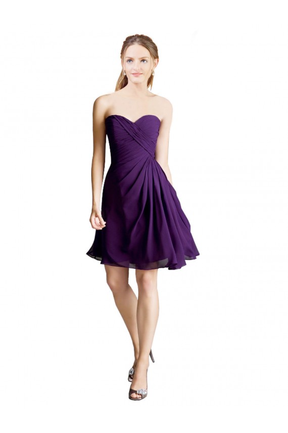 Online Púrpura línea A Cuello de Corazón Sin tirantes Gasa Corto Vestidos de dama de honor / Vestidos de cóctel
