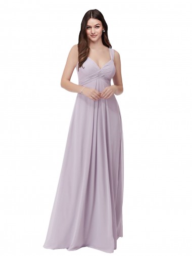 Online Resplandor rosa línea A Cuello en V Gasa Largo Vestidos de dama de honor