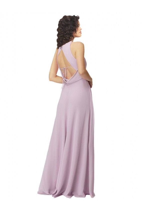 Online Resplandor rosa línea A Halter Cuello Alto Gasa Largo Vestidos de dama de honor