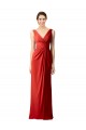 Online Rojo Cubierta Cuello en V Gasa Largo Vestidos de dama de honor