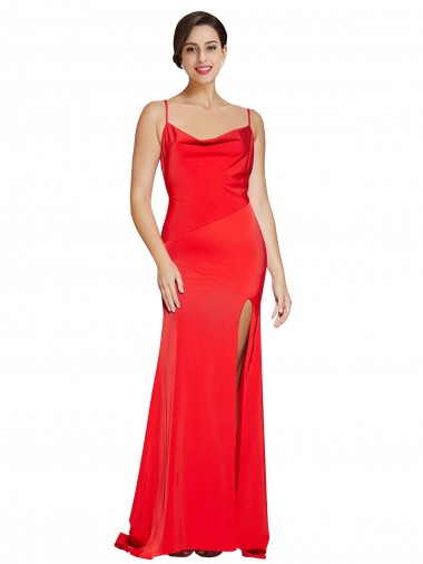 Online Rojo Cubierta Sin tirantes Satén elástico Largo Formales Vestidos de dama de honor / Vestidos de fiesta