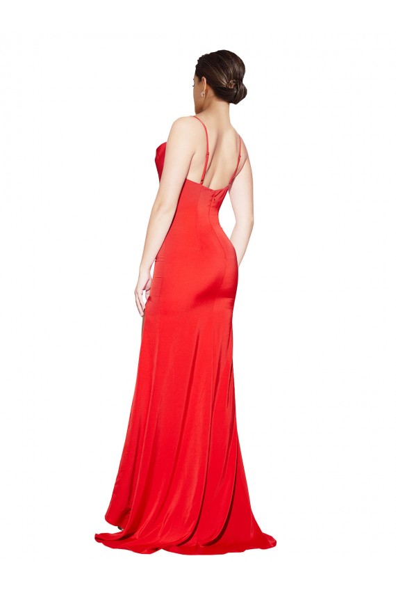 Online Rojo Cubierta Sin tirantes Satén elástico Largo Formales Vestidos de dama de honor / Vestidos de fiesta