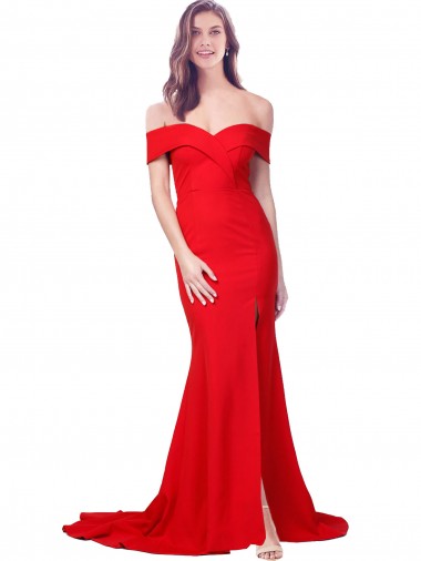 Online Rojo Sirena Cuello de Corazón Crepé Elástico Largo Formales Vestidos de dama de honor / Vestidos de fiesta