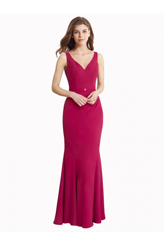 Online Rojo Sirena Cuello en V Cuello Alto Gasa Largo Vestidos de dama de honor / Vestidos de fiesta