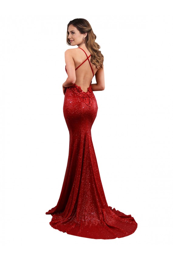 Online Rojo Sirena Cuello en V Lentejuela Largo Formales Vestidos de dama de honor / Vestidos de fiesta