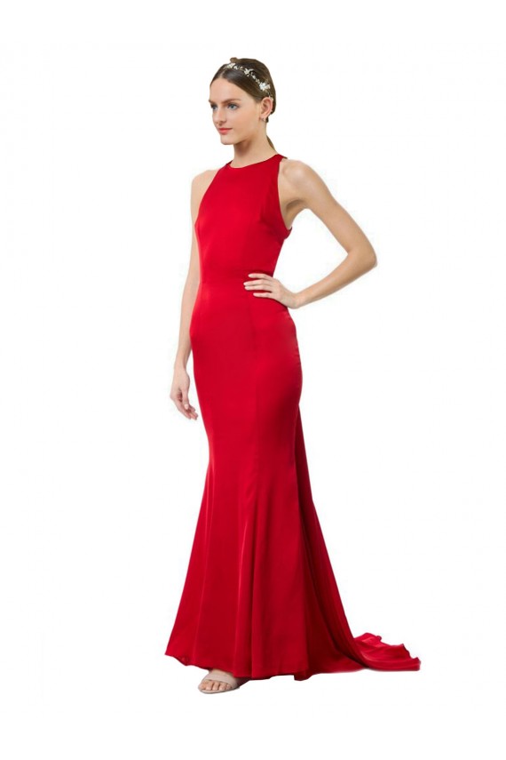Online Rojo Sirena Halter Cuello Alto Crepé Elástico Largo Formales Vestidos de dama de honor / Vestidos de fiesta