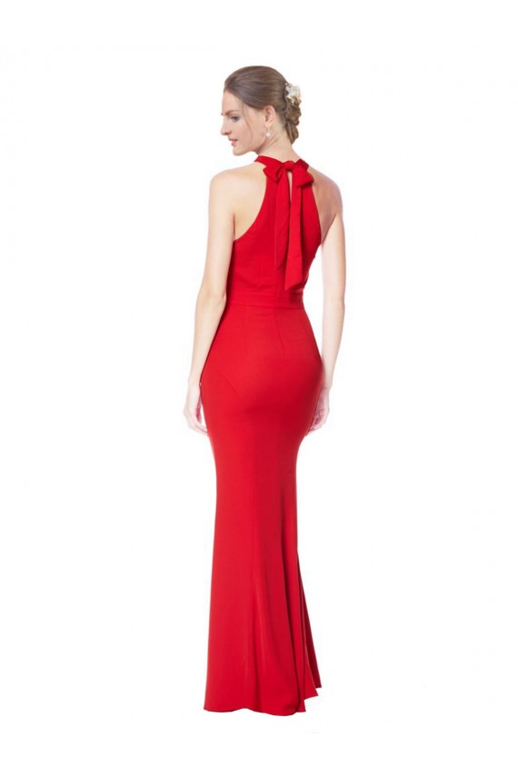 Online Rojo Sirena Halter Cuello Alto Crepé Elástico Largo Formales Vestidos de dama de honor / Vestidos de fiesta