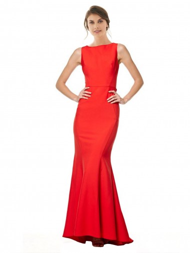 Online Rojo Sirena Halter Cuello Alto Crepé Elástico Largo Formales Vestidos de dama de honor / Vestidos de fiesta