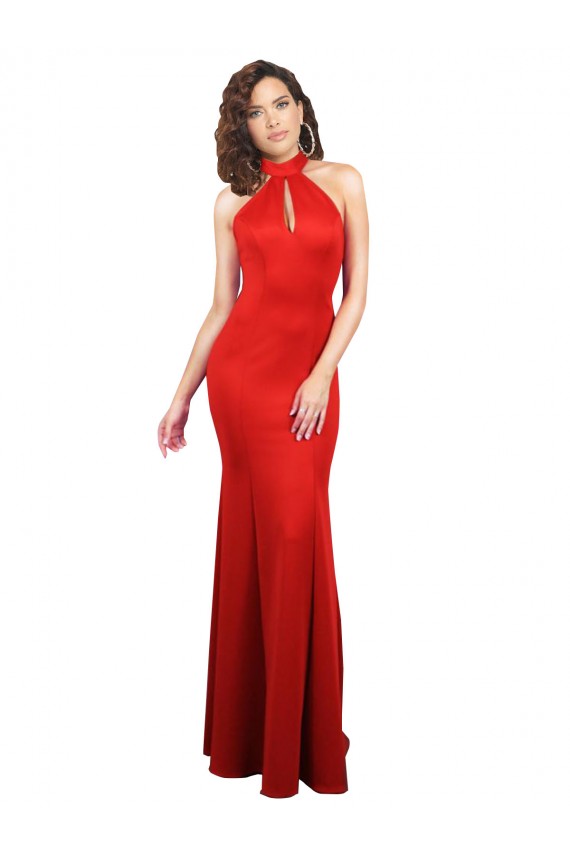 Online Rojo Sirena Halter Satén elástico Largo Formales Vestidos de dama de honor / Vestidos de fiesta