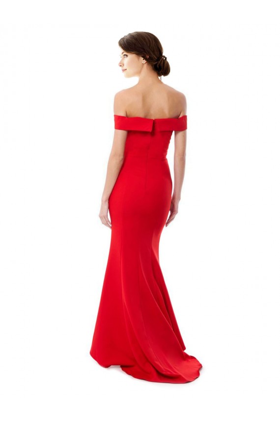 Online Rojo Sirena Hombros Descubiertos Crepé Elástico Largo Formales Vestidos de dama de honor / Vestidos de fiesta