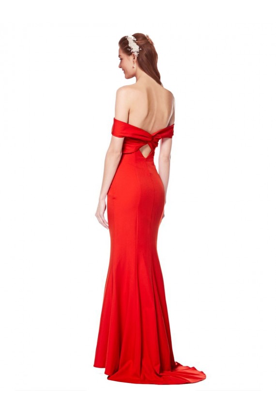 Online Rojo Sirena Hombros Descubiertos Crepé Elástico Largo Formales Vestidos de dama de honor / Vestidos de fiesta