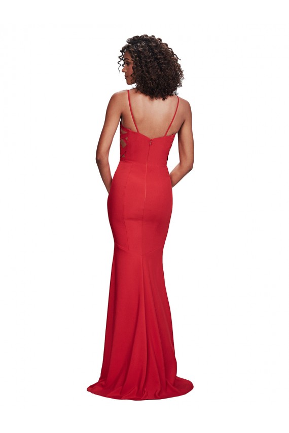 Online Rojo Sirena Tirantes espagueti Crepé Elástico Largo Formales Vestidos de dama de honor / Vestidos de fiesta
