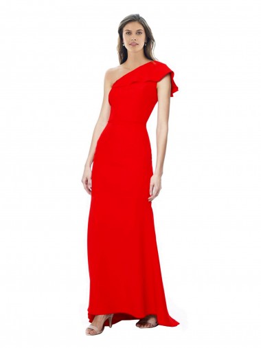 Online Rojo Sirena Un Hombre Cuello Alto Crepé Elástico Largo Formales Vestidos de dama de honor / Vestidos de fiesta
