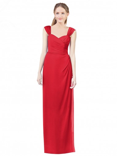 Online Rojo línea A Cuello de Corazón Gasa Largo Vestidos de dama de honor
