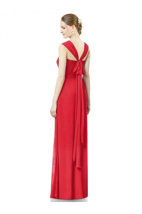 Online Rojo línea A Cuello de Corazón Gasa Largo Vestidos de dama de honor
