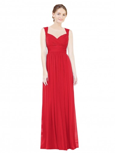 Online Rojo línea A Cuello de Corazón Gasa Largo Vestidos de dama de honor