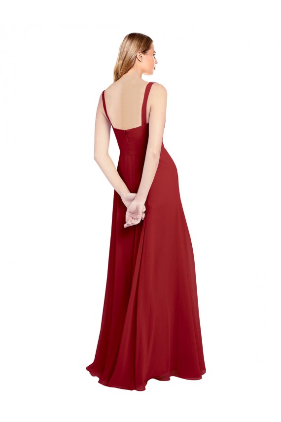 Online Rojo línea A Cuello de Corazón Gasa Largo Vestidos de dama de honor