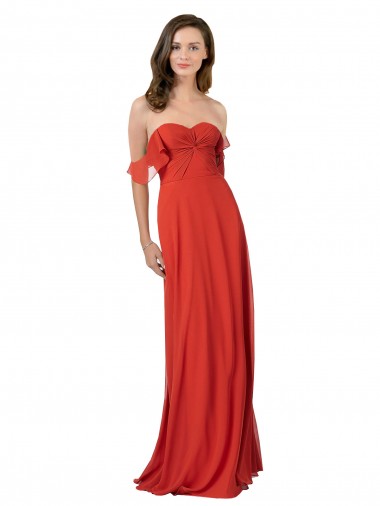 Online Rojo línea A Cuello de Corazón Sin tirantes Gasa Largo Vestidos de dama de honor