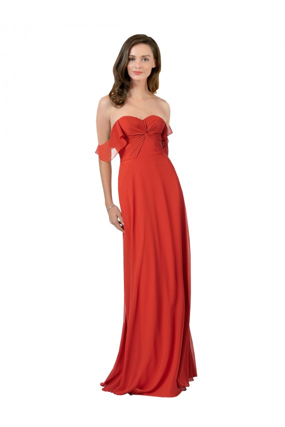 Online Rojo línea A Cuello de Corazón Sin tirantes Gasa Largo Vestidos de dama de honor