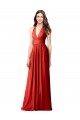 Online Rojo línea A Halter Cuello en V Gasa Largo Vestidos de dama de honor