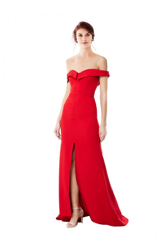 Online Rojo línea A Hombros Descubiertos Crepé Elástico Largo Formales Vestidos de dama de honor / Vestidos de fiesta