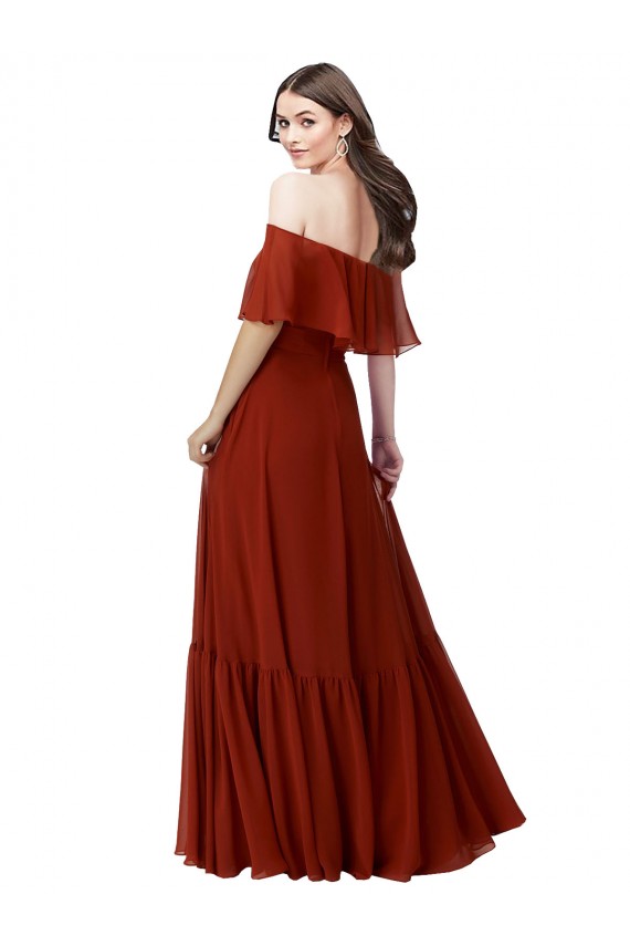Online Rojo línea A Hombros Descubiertos Gasa Largo Vestidos de dama de honor