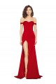 Online Rojo línea A Hombros Descubiertos Satén sedoso Largo Formales Vestidos de dama de honor / Vestidos de fiesta