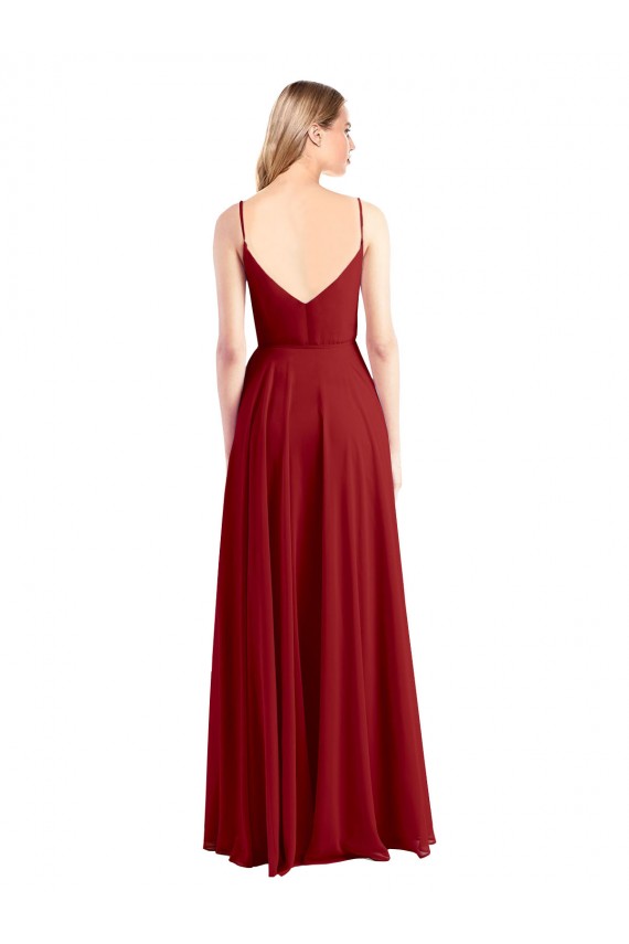 Online Rojo línea A Tirantes espagueti Cuello en V Gasa Largo Vestidos de dama de honor